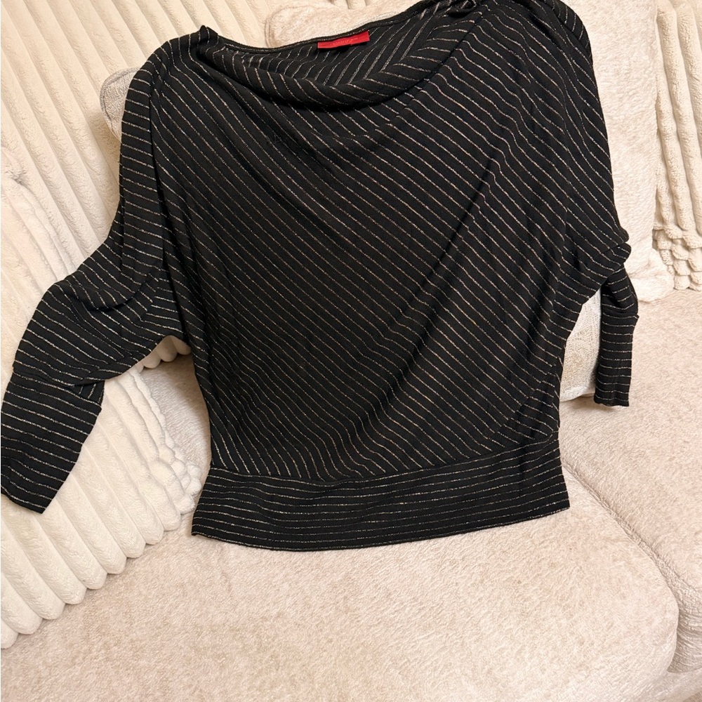 Jennifer Lopez Black Top with Gold Stripes